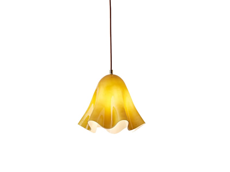  Suspension en verre ondulé en forme de fleur, douille e27, cordon réglable 150 cm, lampe suspendue pour cuisine et salle à manger, vert  - Conforama A