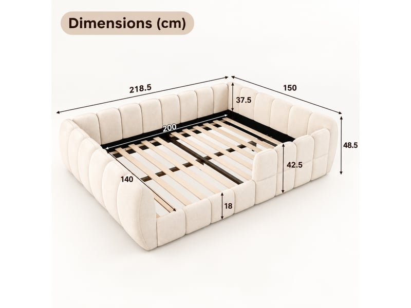  Lit enfant au sol 140x200 cm beige en velours, design fermé avec angles arrondis, sans matelas  - Conforama C