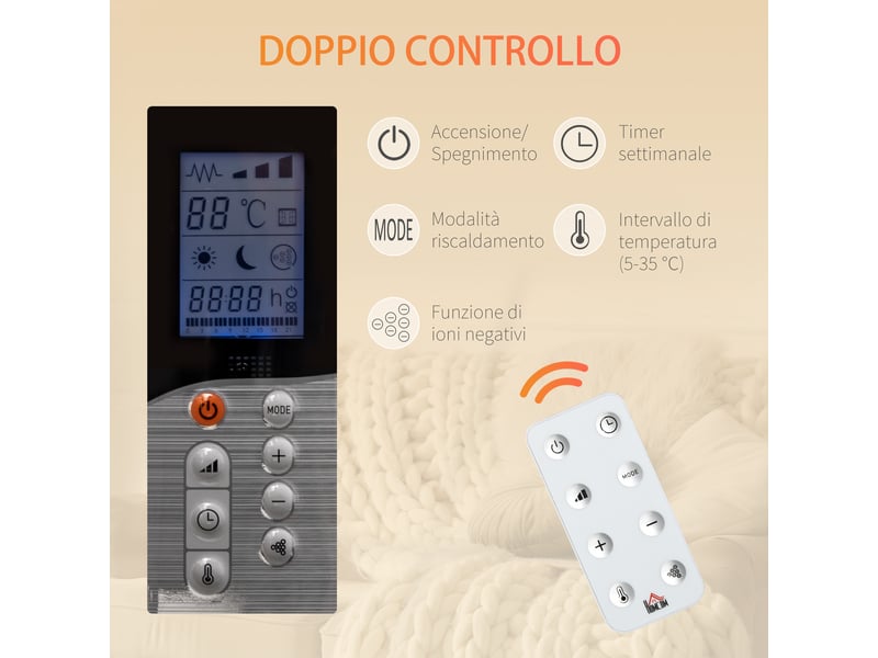  Chauffage d'appoint électrique 10002000 w avec minuterie et réglages de température pour pièces jusqu'à 15 m², 75 x 31 x 66,5 cm, blanc  - Conforama E