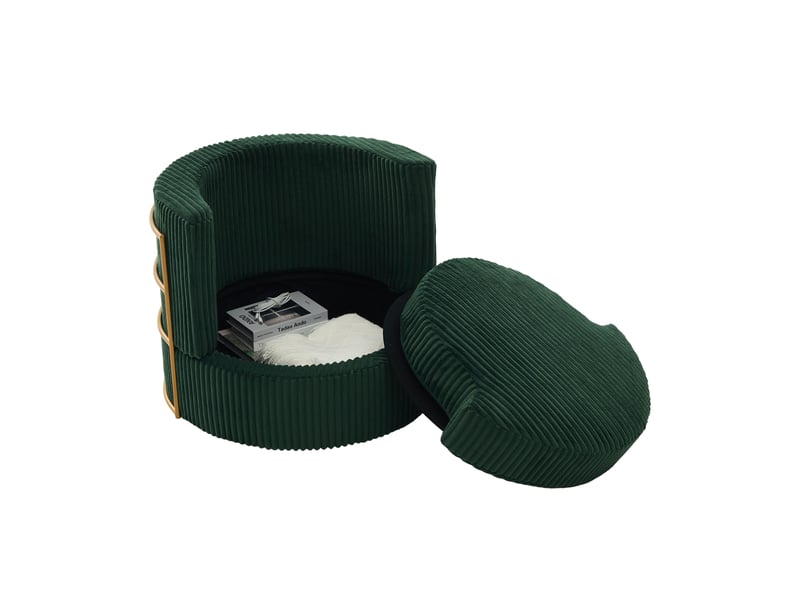  Lot de 2 fauteuils pivotants 360° vert foncé en velours côtelé avec rangement  - Conforama D