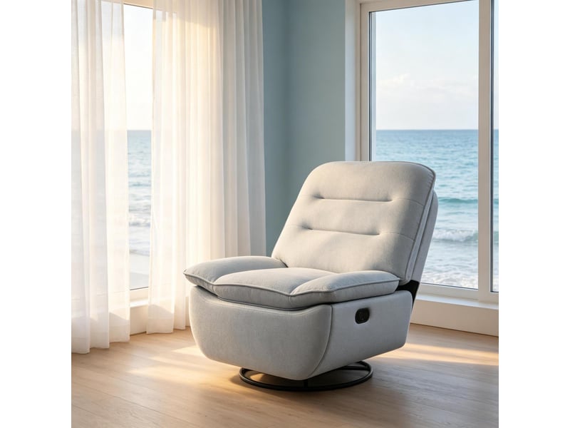  Fauteuil relax inclinable et pivotant 360° - 95 x 49,5 x 106 cm - avec repose-pieds intégré - tissu effet lin - gris clair  - Conforama D