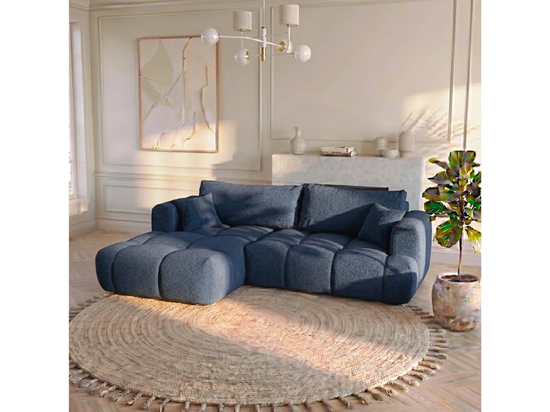  Canapé nuage angle gauche en bouclette et pin massif bleu - elina - morphea Elina gauche - Conforama B