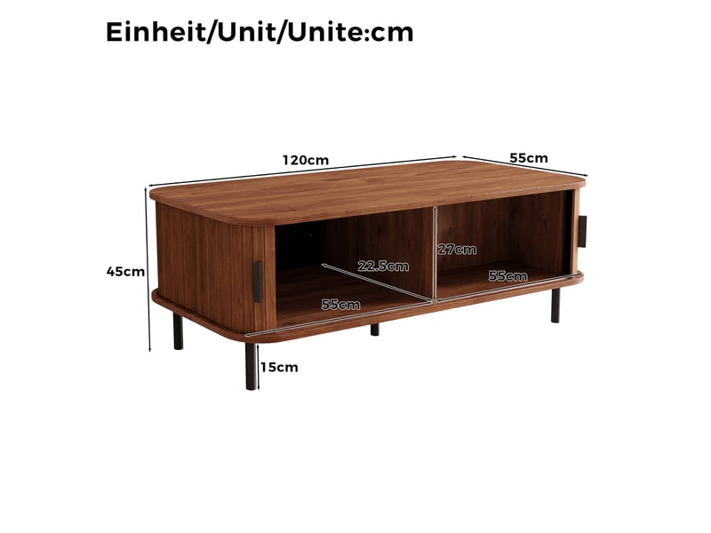  Table basse avec 2 portes coulissantes et rangement pour salon 100×50×45 cm en mdf et panneaux de particules noyer  - Conforama E