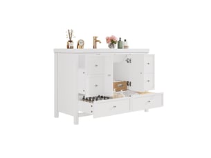 Meuble vasque autoportant 120cm, 4 tiroirs silencieux, 2 portes à fermeture douce, vasque résine, blanc