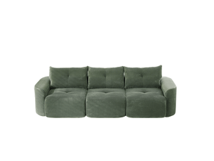 Canapé modulable 3 places 2+1, assise séparée, tissu côtelé, design arrondi wabi-sabi, 3 coussins, vert sauge