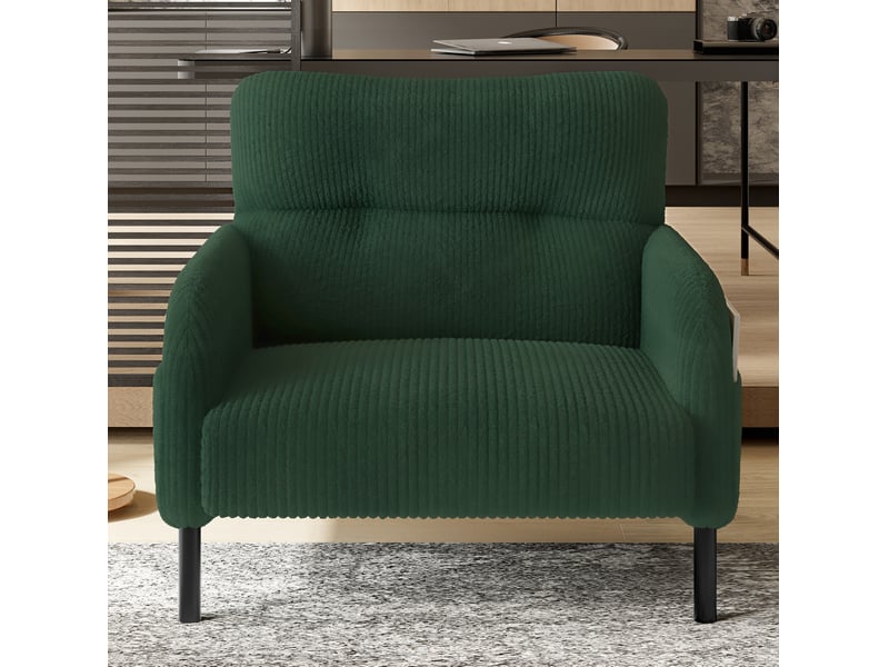  Fauteuil 1 place en velours côtelé vert émeraude avec poches latérales  - Conforama E