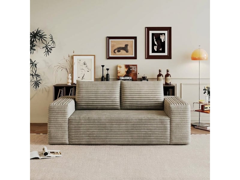  Canapé 3 places velours côtelé modulaire camel 180cm sans montage  - Conforama D