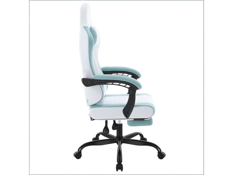 Chaise de bureau ergonomique pivotante avec massage lombaire, dossier inclinable, tissu mesh, bleu et blanc, 70x70x127 cm - Conforama W