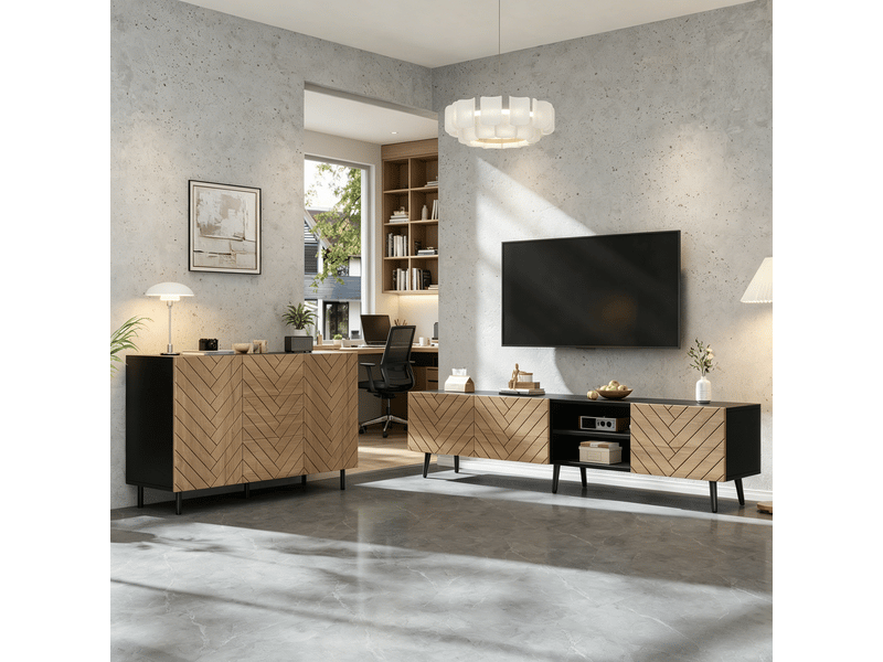  Ensemble meuble tv et buffet – 180 x 33,5 x 45 cm + 120 x 40 x 76 cm – effet bois  - Conforama C