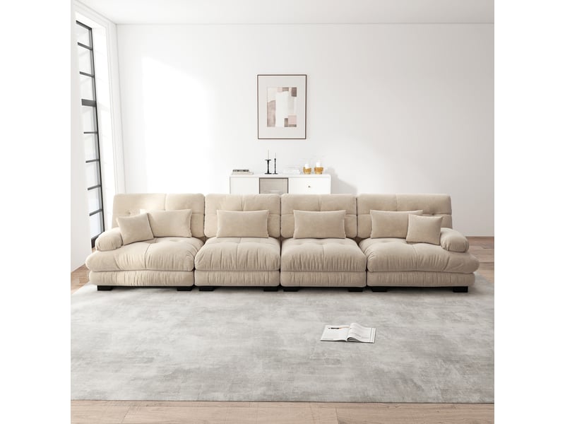  Canapé d'angle, canapé convertible – marron clair, en tissu chenille, assise profonde, 4 places  - Conforama A