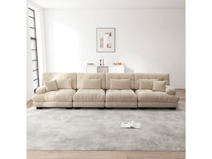 Canapé d'angle 4 places, transformable en lit, en tissu chenille, coloris café clair, l406 x p77 x h81 cm, pour salon, gain de place