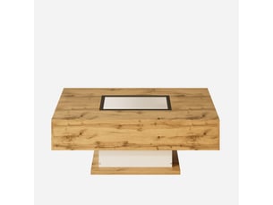 Table basse contemporaine avec éclairage led multicolore, plateau en verre et 2 tiroirs – design moderne