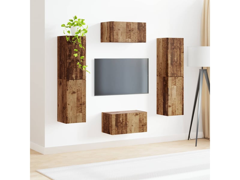  Ensemble meuble tv - banc tv - meuble de rangement 6 pcs bois ancien bois d'ingénierie  - Conforama D