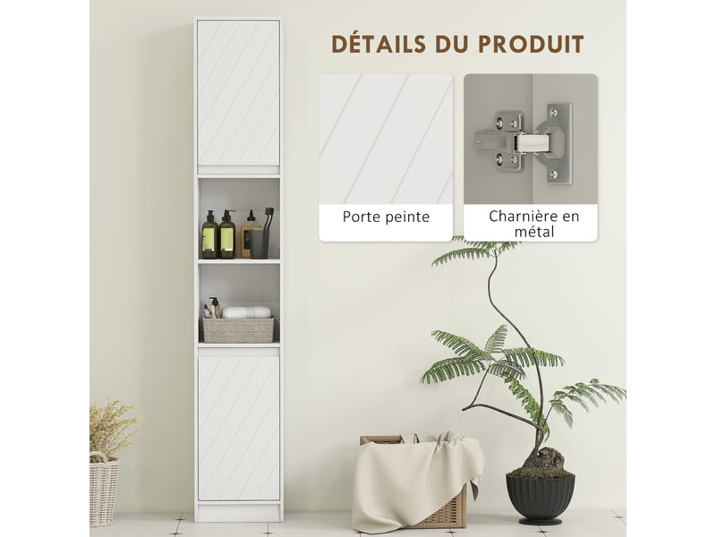  Meuble colonne de salle de bain 2 portes et 2 niches blanc 30 x 24 x 170 cm  - Conforama E