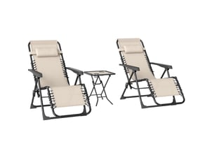Ensemble de jardin 3 pièces. Transat avec table basse, 2 chaises longues, coussins, transat d'extérieur 90 x 56 x 110 cm, beige