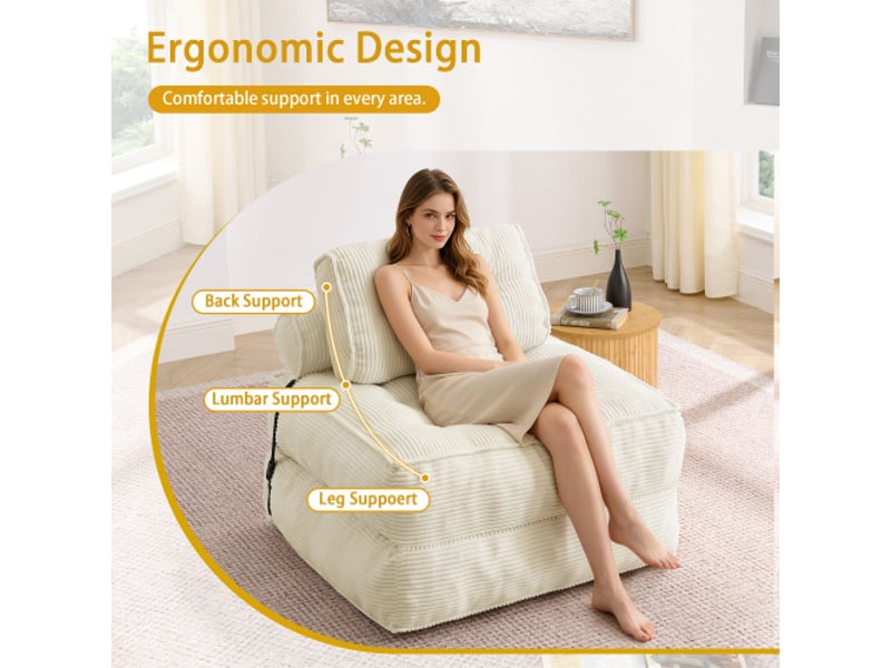  Fauteuil de sol pliant 2 en 1 en velours côtelé – un canapé pliant confortable avec dossier réglable, lit d'appoint multifonctionnel et fauteuil de salon.  - Conforama D