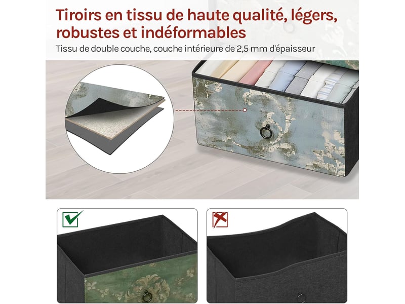  Commode à 4 tiroirs en tissu,meuble rangement,marron rustique+noir+motif fleur vintage,45x30x95cm  - Conforama D