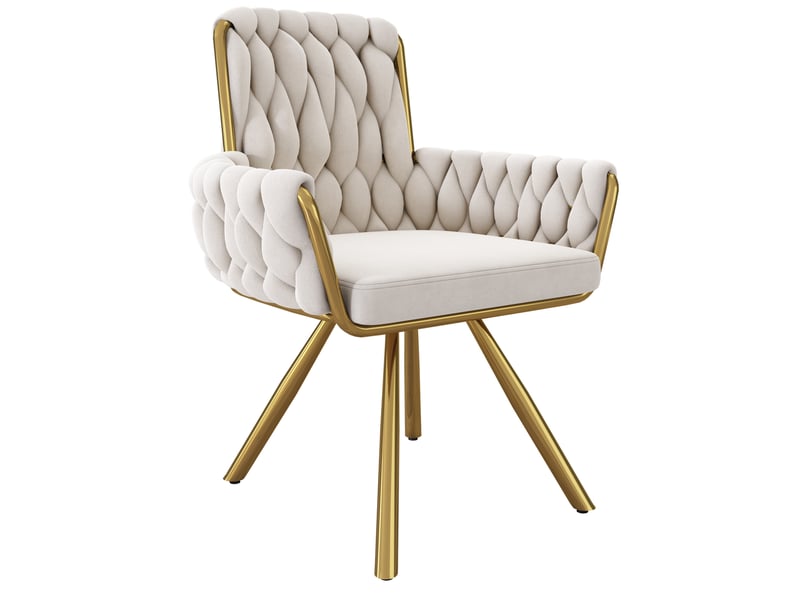  Lot de 4 chaises de salle à manger pivotantes en velours beige, pieds métalliques, style moderne  - Conforama A