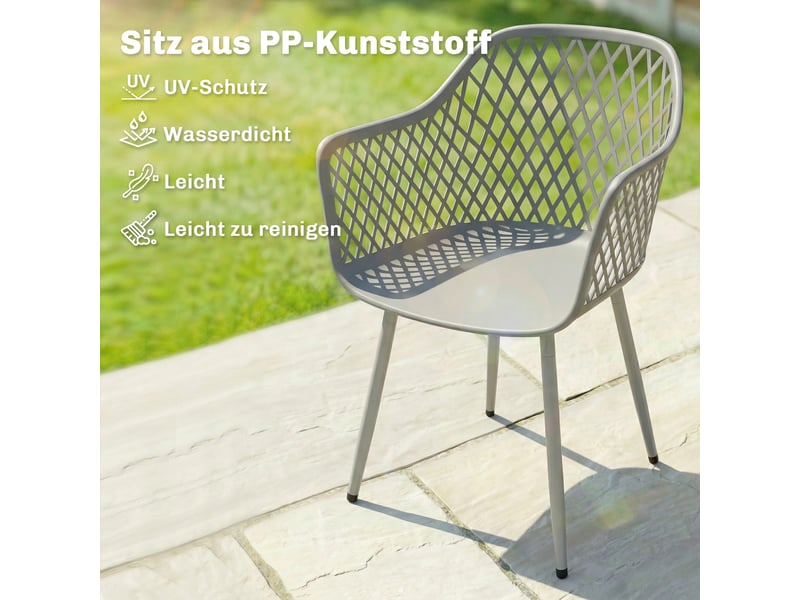  Lot de 4 chaises de jardin avec accoudoirs plastique et métal gris 56 x 51 x 84 cm  - Conforama D