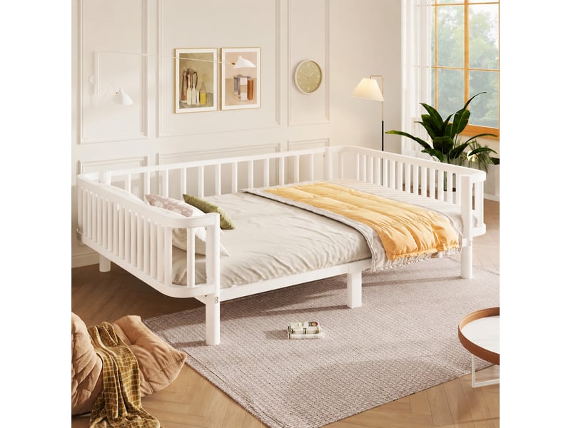  Lit banquette en métal, lit 140 x 200 cm, cadre acier, blanc  - Conforama C