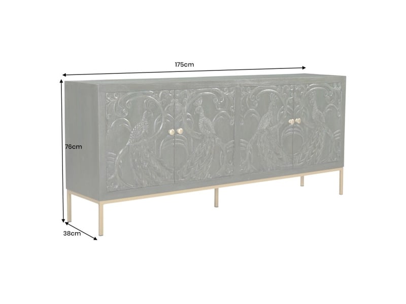  Buffet 175 cm 4 portes bois massif vert et doré – collection tanjore  - Conforama D