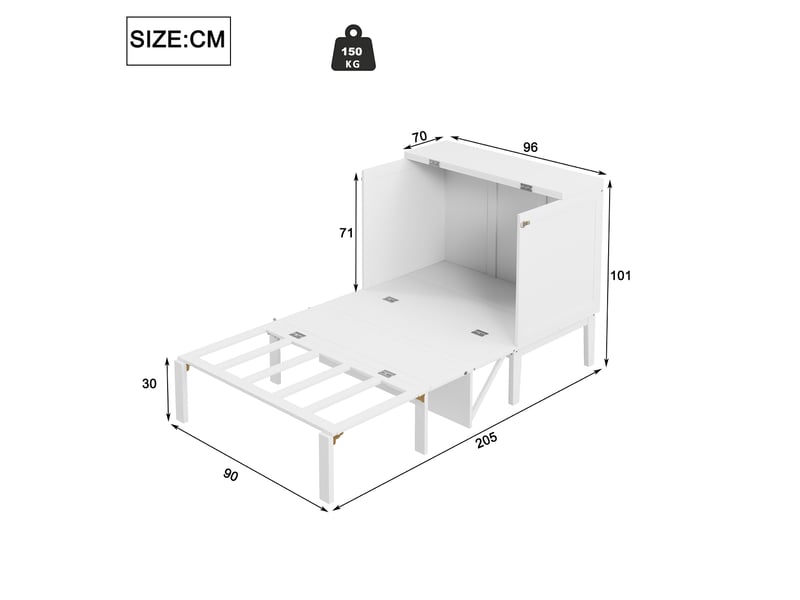  Lit escamotable vertical 90 x 200 cm avec sommier à lattes blanc  - Conforama E