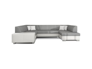 Canapé panoramique en u gris & blanc convertible 6 places havane grand format familial