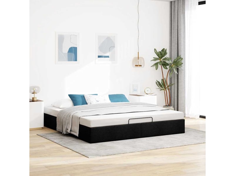  Lit double- lit adulte -  cadre de lit ottoman sans matelas noir 160x200 cm tissu  - Conforama B