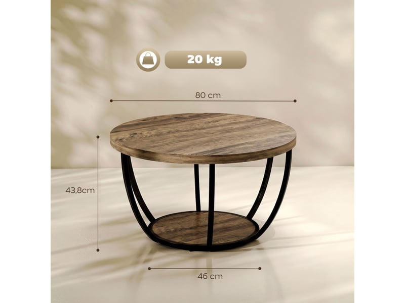  Table basse 2 niveaux, table de salon 80 x 80 x 43,8 cm, marron et noir  - Conforama C