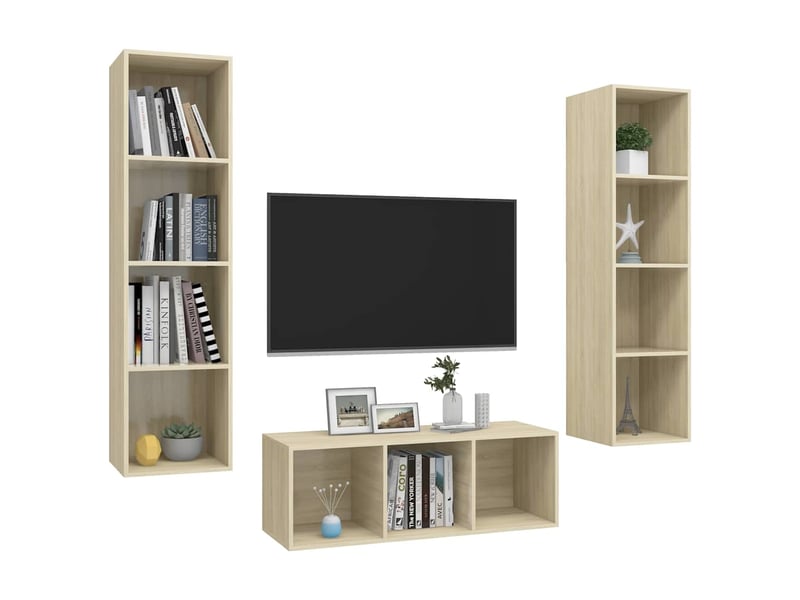  Ensemble de meubles tv 3 pcs chêne sonoma bois d'ingénierie shl88429  - Conforama C