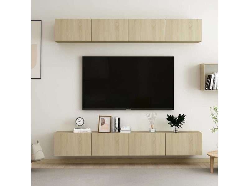  Lot de 4 meuble tv bas salon chêne sonoma 100x30x30 cm bois d'ingénierie  - Conforama B