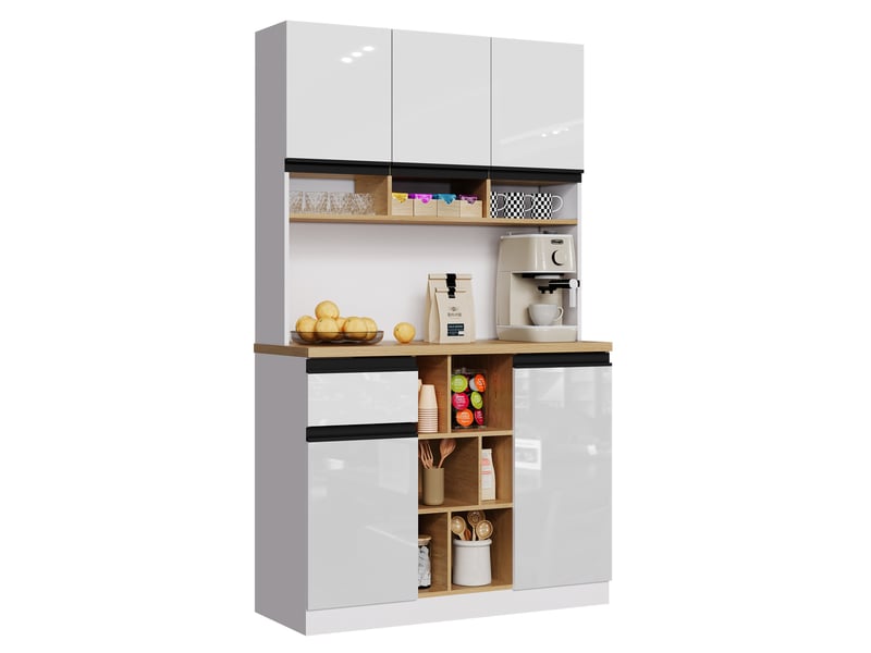 Buffet haut noir en mdf, 120 × 40 × 183,5 cm, étagères réglables, fermeture magnétique, 8 tiroirs, pour cuisine et séjour - Conforama A
