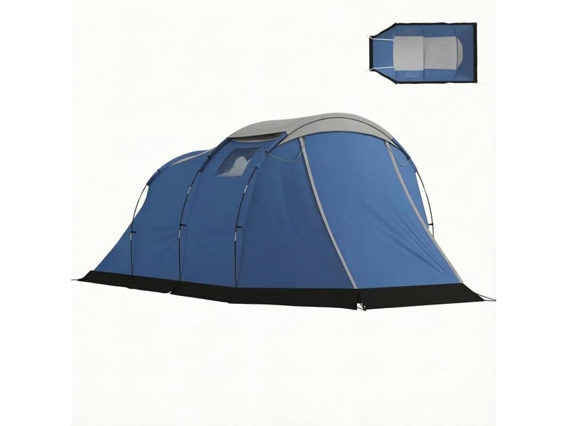  Tente tunnel 4 personnes 460 x 260 x 190 cm bleue en polyester, double paroi imperméable 3000 mm  - Conforama A