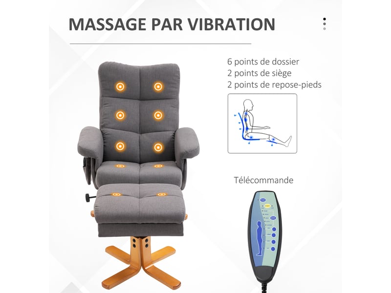  Fauteuil massant inclinable pivotant avec repose-pied 80x86x99 cm  - Conforama D