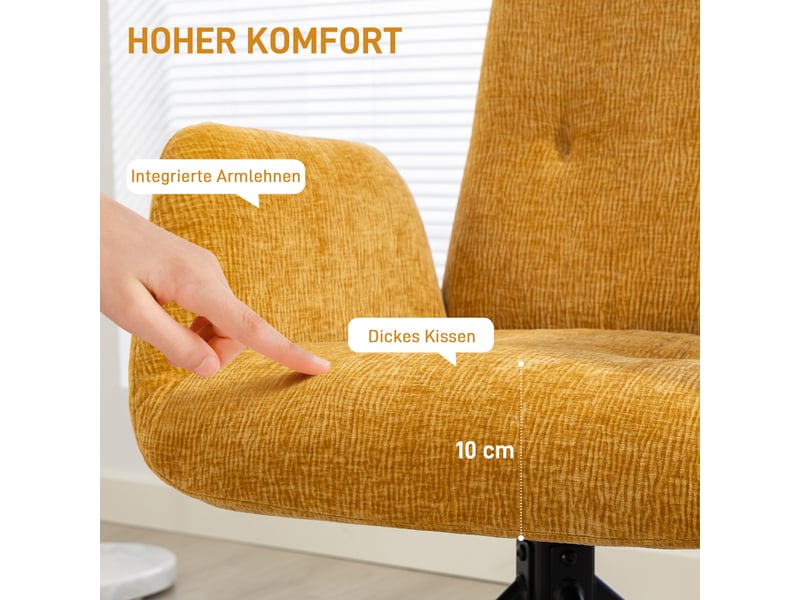  Fauteuil pivotant à 360° en tissu laine et lin jaune 60 x 61 x 88 cm  - Conforama E