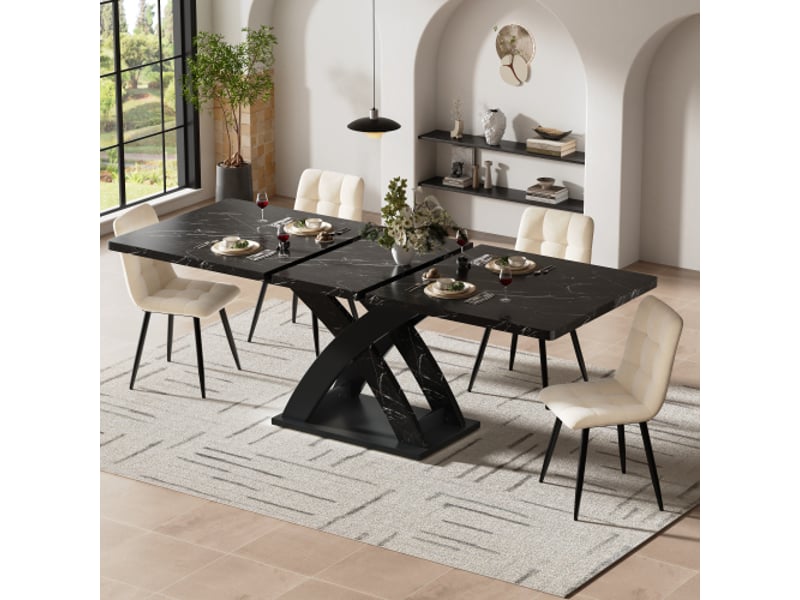  Table à manger extensible bois noir 120–160 cm, 6 personnes – cuisine et balcon, polyvalente  - Conforama B