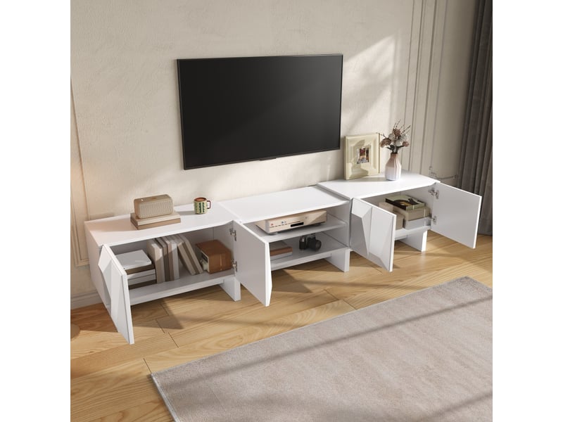 Table basse moderne avec rangement en panneau de particules, façades 3d, grand plateau, compartiments avec portes, 95 x 67 x 39,5 cm, pour salon  - Conforama E