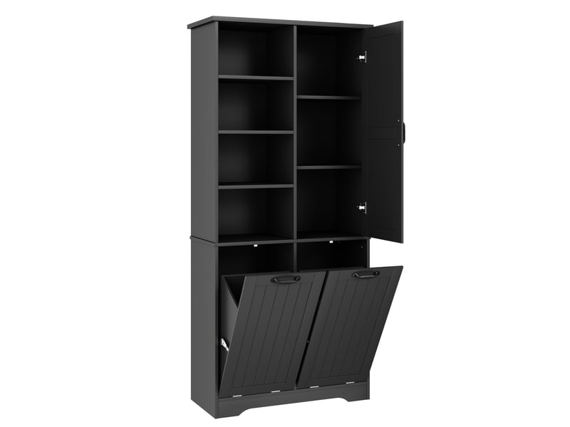Colonne de salle de bains 78x35x172,7 cm avec 2 paniers à linge noire - Conforama D