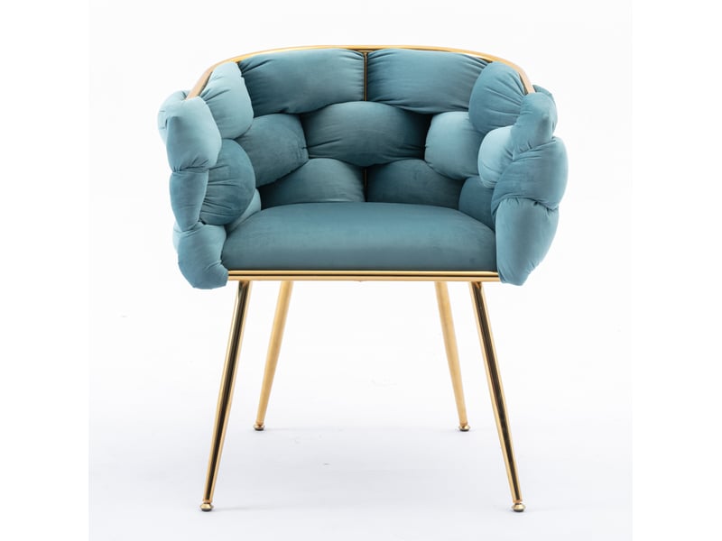  Lot de 2 fauteuils d'appoint modernes en velours bleu avec accoudoirs, structure métallique dorée  - Conforama D