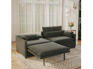 Canapé droit convertible <strong>HAVRYA</strong> <strong></strong> 3 places Tissu gris avec coffre de rangement