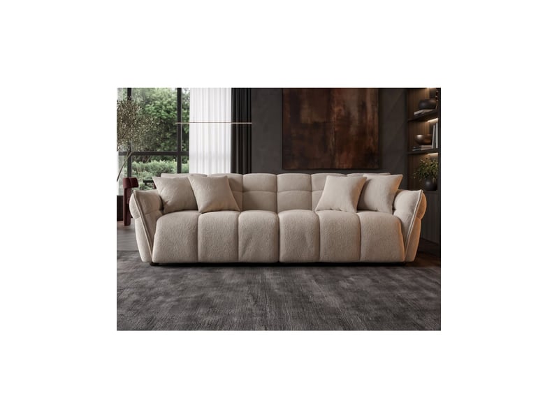  Canapé droit mooni 3 places - tissu bouclette beige champagne - 260x102cm  - Conforama B