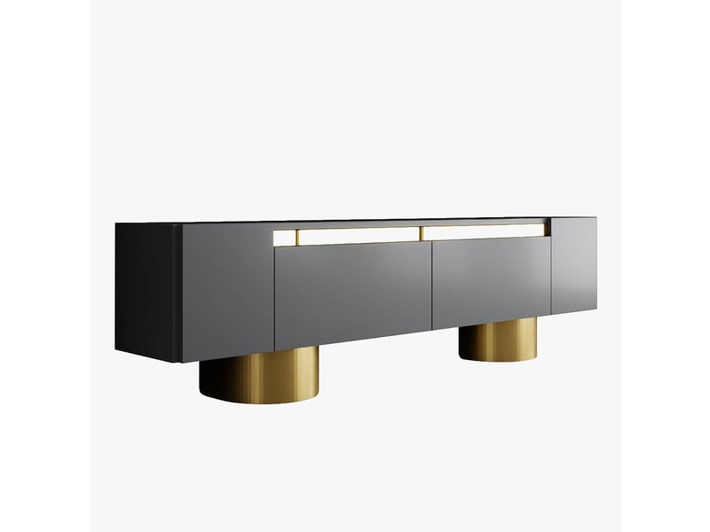  Meuble tv 2 portes abattantes noir et doré  - Conforama C
