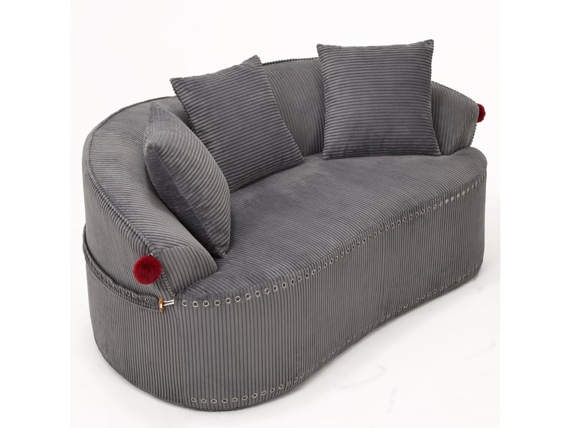 Canapé 2 places arrondi en velours côtelé gris foncé 163x93x68 cm - Conforama D