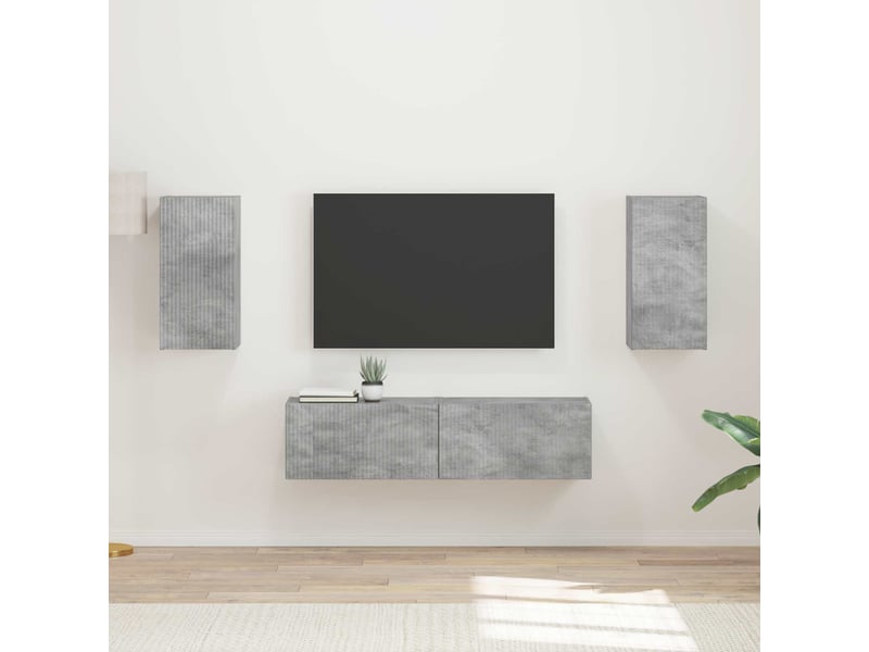  Ensemble meuble tv - banc tv - meuble de rangement 4 pcs gris béton bois d'ingénierie  - Conforama B