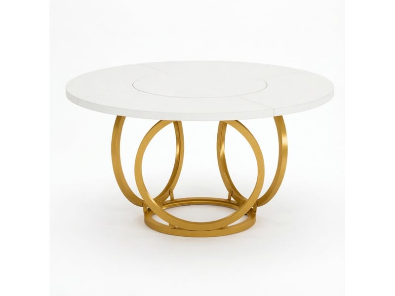 Table de salle à manger ronde pour 4 à 6 personnes avec plateau mdf et piètement acier blanc et doré 120 × 120 × 77 cm - Conforama A