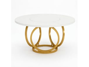 Table de salle à manger ronde pour 4 à 6 personnes avec plateau mdf et piètement acier blanc et doré 120 × 120 × 77 cm