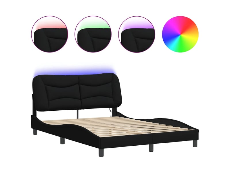  Lit double- lit adulte -  cadre de lit avec led sans matelas hvar noir 140x190 cm tissu  - Conforama A