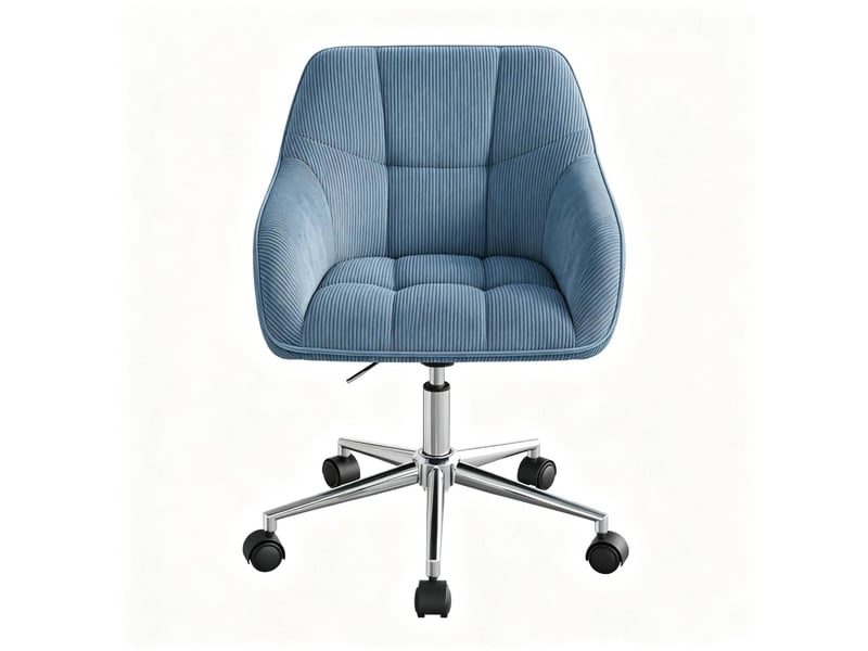  Chaise de bureau pivotante bleue en velours côtelé, réglable et à roulettes  - Conforama A
