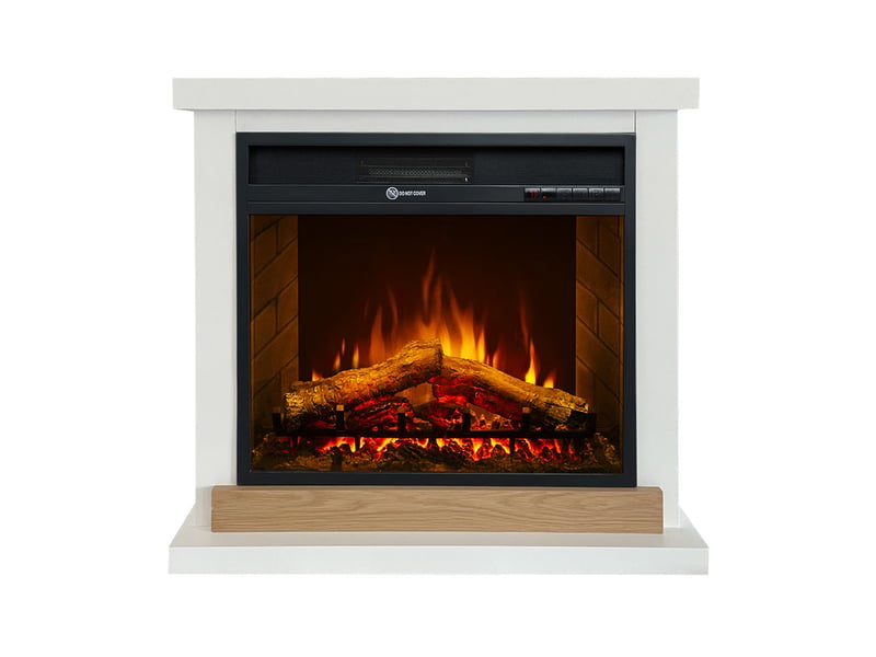  Stockholm - cheminée électrique sur pied avec effet flamme 75,5 x 70 x 28 cm en bois blanc  - Conforama A
