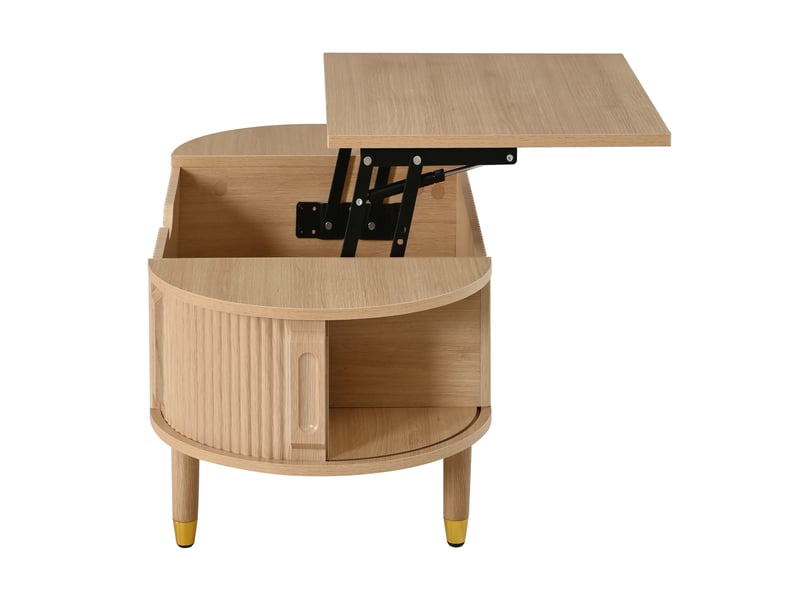  Table basse relevable, rangement intégré, porte coulissante rainurée, mdf, pieds en bois d’hévéa ABC - Conforama D